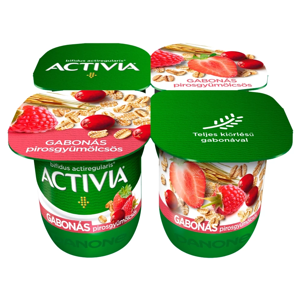 Danone Activia élőflórás joghurt piros gyümölcsökkel és teljes kiőrlésű gabonával 4 x 125 g
