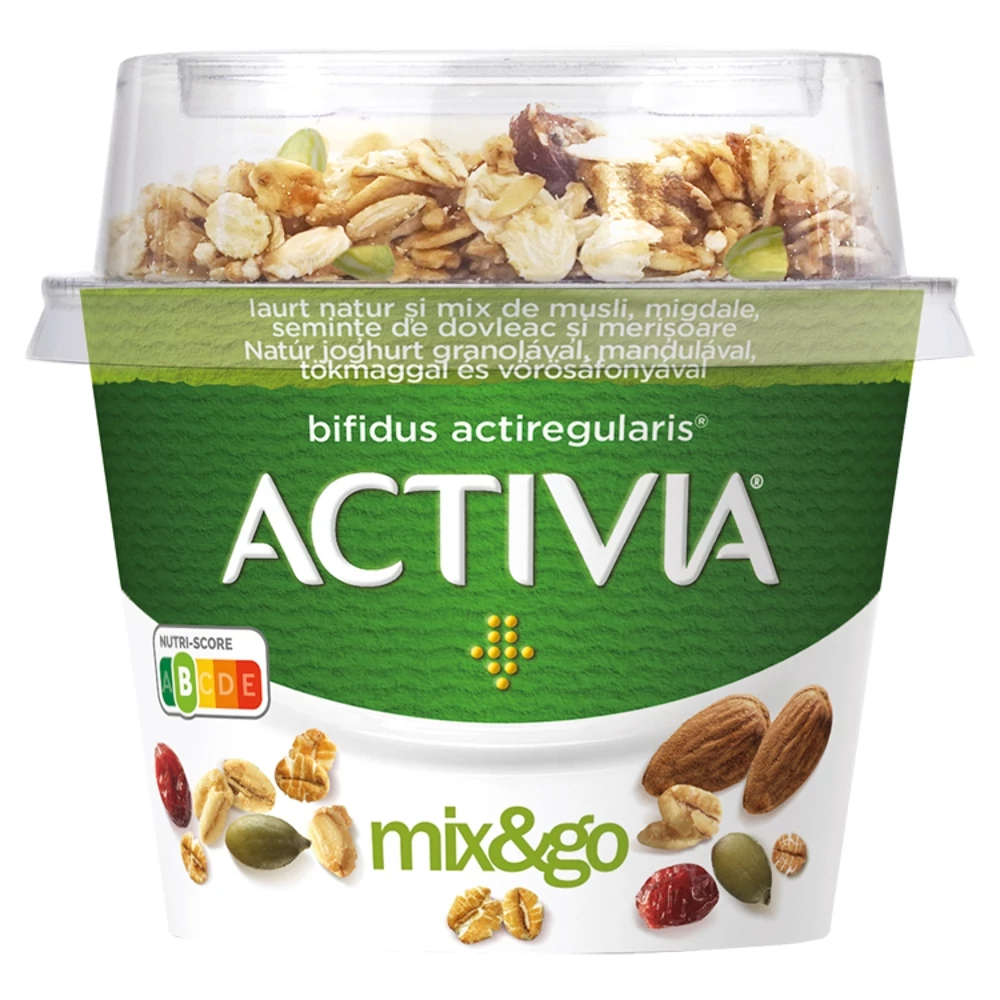 Danone Activia mix&go natúr joghurt granolával, mandulával, tökmaggal és vörösáfonyával 170 g