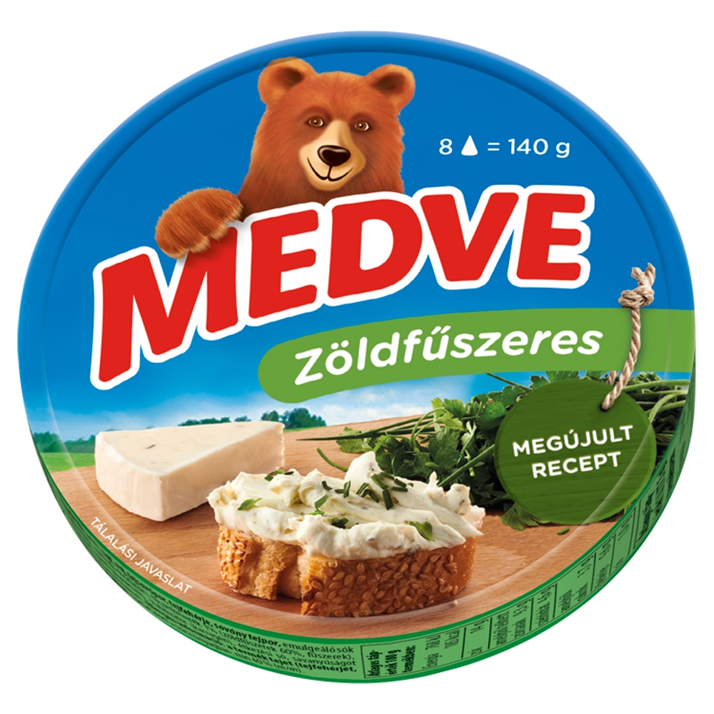 Medve zöldfűszeres kenhető, félzsíros ömlesztett sajt 8 x 17,5 g (140 g)