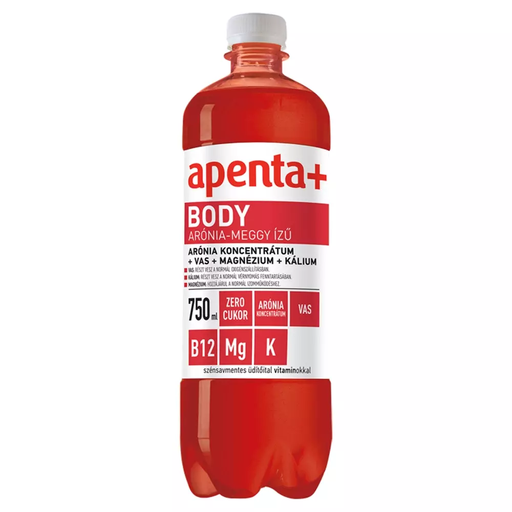 Apenta+ Body arónia-meggy ízű szénsavmentes üdítőital édesítőszerekkel, vitaminokkal 750 ml