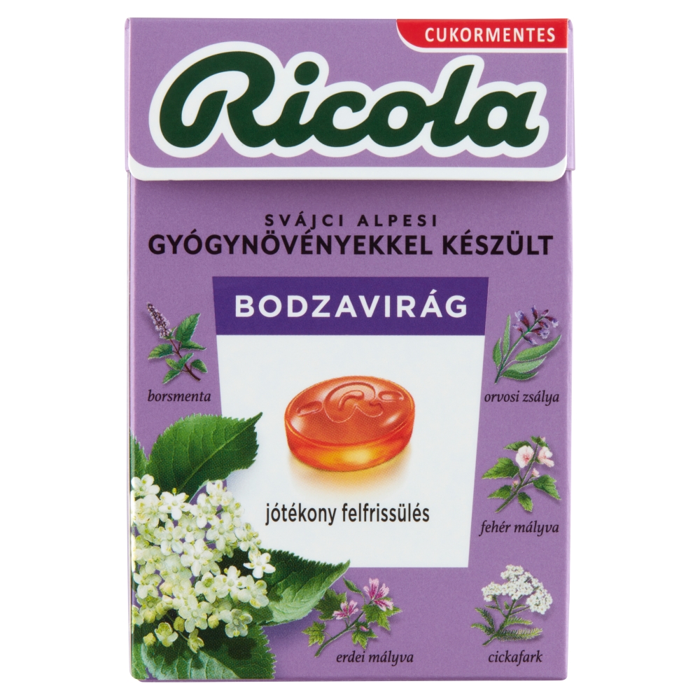 Ricola Bodzavirág cukormentes svájci gyógynövény cukorkák édesítőszerekkel 40 g