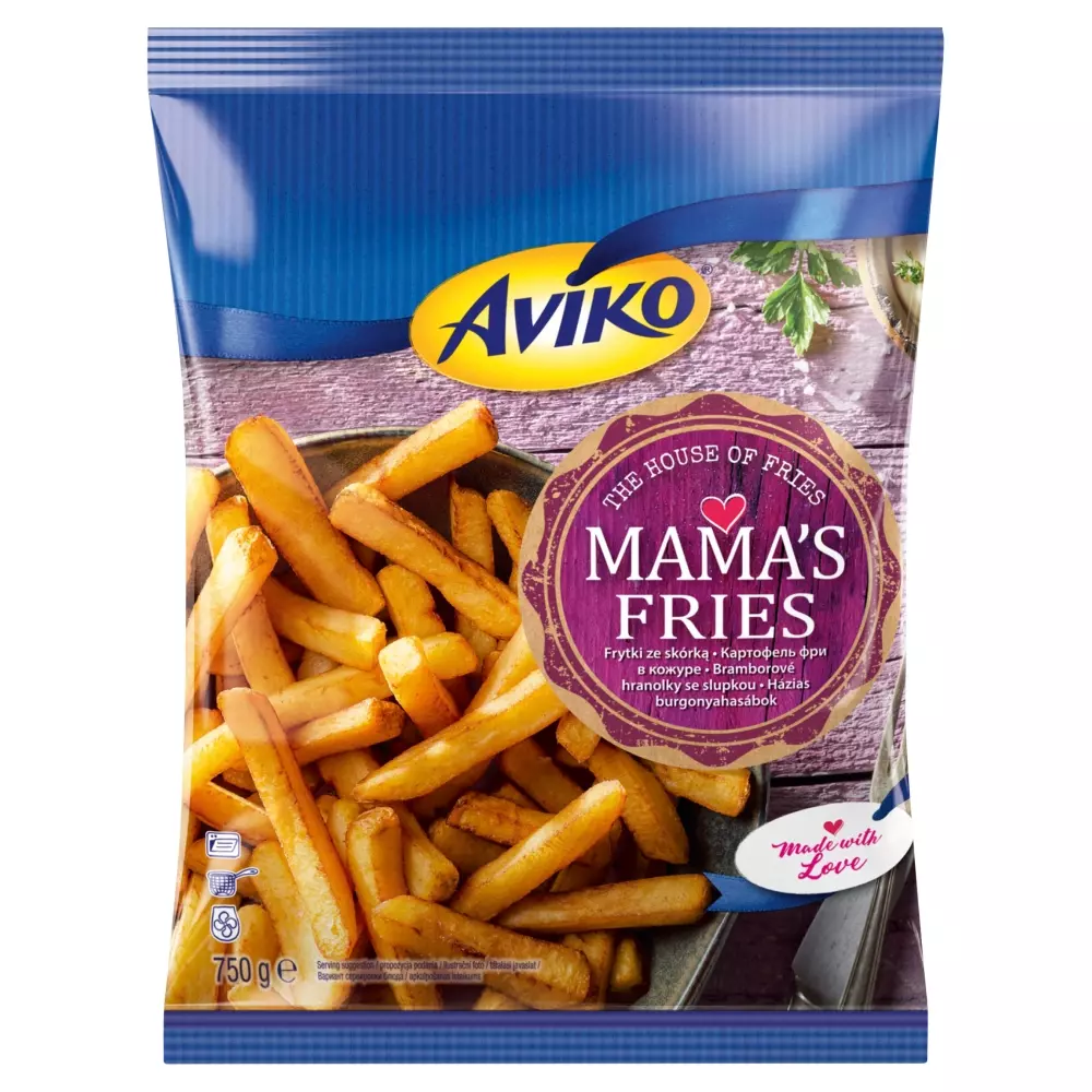 Aviko Mama's Fries elősütött és gyorsfagyasztott, háziasan szelt héjas burgonyahasábok 750 g